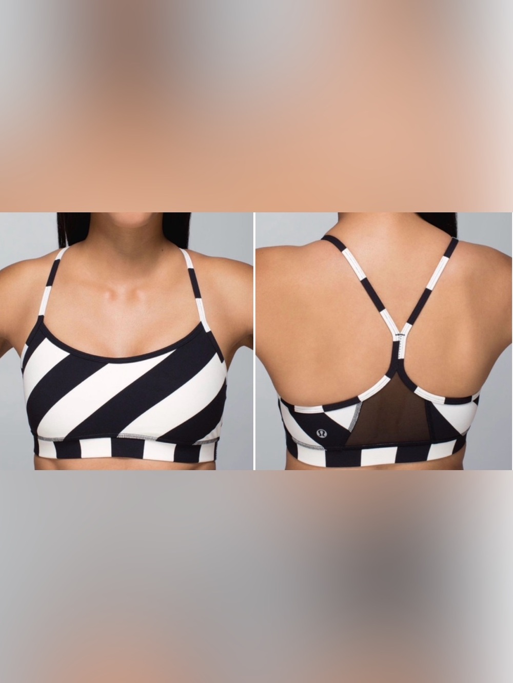 Lululemon Flow Y Bra IV Black + White Horizontal Steep Stripe Size 8